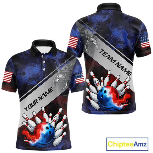 Red, White & Blue Smoke American Flag Bowling shirts For men Custom patriotic Team bowling jersey NQS11269