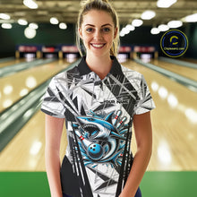 Load image into Gallery viewer, Black and White Camo Shark Bowling Team Shirt For Women Custom Shark Bowling Polo, Quarter Zip Shirt NQS11471