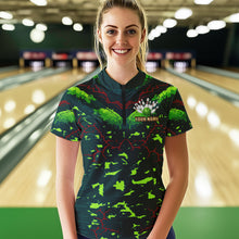 Load image into Gallery viewer, Personalized Green Camo Bowling shirts for Women custom St Patrick Day Bowling Team Jersey NQS9547
