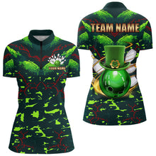 Load image into Gallery viewer, Personalized Green Camo Bowling shirts for Women custom St Patrick Day Bowling Team Jersey NQS9547