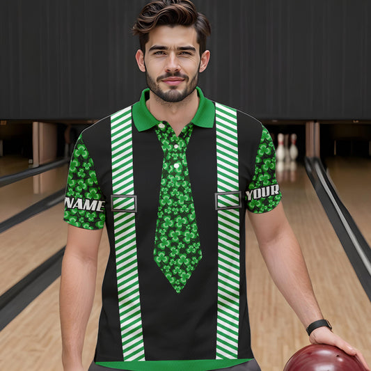Personalized Green Shamrock pattern Bowling shirts for Men custom St Patrick Day Bowling Team Jersey NQS9548