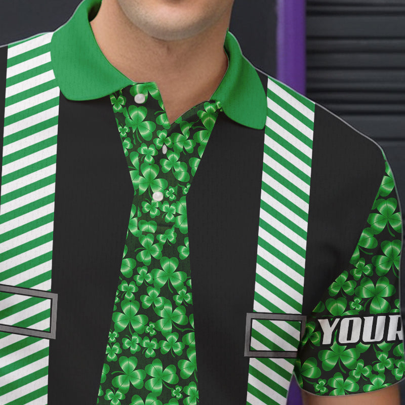 Personalized Green Shamrock pattern Bowling shirts for Men custom St Patrick Day Bowling Team Jersey NQS9548