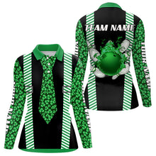 Load image into Gallery viewer, Personalized Green Shamrock pattern Bowling shirts for Women custom St Patrick Day Bowling Team Jersey NQS9548