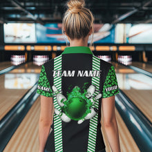 Load image into Gallery viewer, Personalized Green Shamrock pattern Bowling shirts for Women custom St Patrick Day Bowling Team Jersey NQS9548