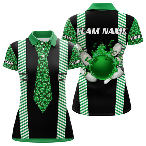 Personalized Green Shamrock pattern Bowling shirts for Women custom St Patrick Day Bowling Team Jersey NQS9548