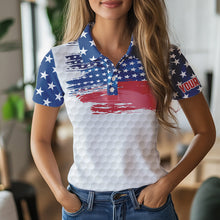 Load image into Gallery viewer, Personalized Red, White and Blue American Flag Women golf polo shirt Custom patriotic ladies golf tops NQS9550