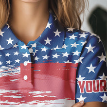 Load image into Gallery viewer, Personalized Red, White and Blue American Flag Women golf polo shirt Custom patriotic ladies golf tops NQS9550