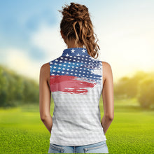 Load image into Gallery viewer, Personalized Red, White and Blue American Flag Women sleeveless polo shirt, patriotic ladies golf tops NQS9550