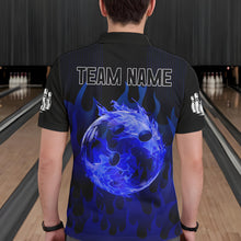 Load image into Gallery viewer, Personalized Black and Blue Flame Bowling Shirts For Men Custom Fire bowling jerseys NQS9552