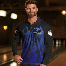 Load image into Gallery viewer, Personalized Black and Blue Flame Bowling Shirts For Men Custom Fire bowling jerseys NQS9552