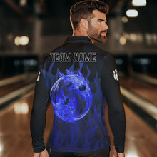 Load image into Gallery viewer, Personalized Black and Blue Flame Bowling Shirts For Men Custom Fire bowling jerseys NQS9552