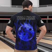 Load image into Gallery viewer, Personalized Black and Blue Flame Bowling Shirts For Men Custom Fire bowling jerseys NQS9552