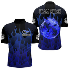 Load image into Gallery viewer, Personalized Black and Blue Flame Bowling Shirts For Men Custom Fire bowling jerseys NQS9552