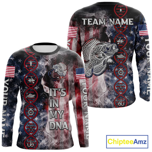 Crappie fishing smoke American Flag It's in my DNA custom UV protection fishing shirts for fishermen NQS11665