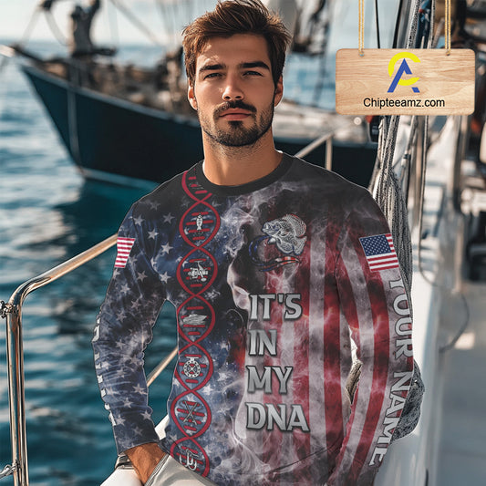 Crappie fishing smoke American Flag It's in my DNA custom UV protection fishing shirts for fishermen NQS11665