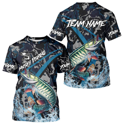 Custom Musky Fishing Camo Long Sleeve Fishing Shirts, Personalized Muskie Fishing Team Jerseys NQS9702