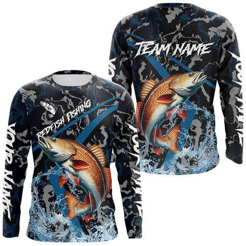 Custom Redfish Fishing Camo Long Sleeve Fishing Shirts, Personalized Red Drum Fishing Team Jerseys NQS9703
