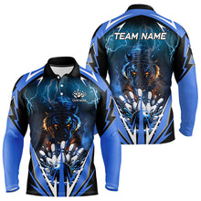 Load image into Gallery viewer, Blue Lightning Thunder Tiger Mens Bowling Polo, Quarter Zip Shirts Custom Bowler Jersey bowling outfit NQS9706