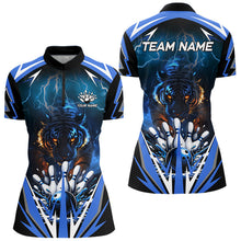Load image into Gallery viewer, Blue Lightning Thunder Tiger Women Bowling Polo, Quarter Zip Shirt Custom Bowler Jersey bowling outfit NQS9706