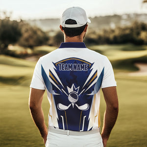 White and Blue Camo Custom Golf Polo Shirts For Men, mens golf outfit team golf shirts NQS9710