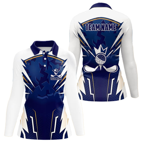 White and Blue Camo Custom Golf Polo Shirts For Women, ladies golf outfit team golf shirts NQS9710