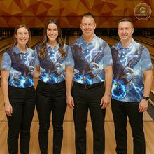 Load image into Gallery viewer, Blue lightning thunder bowling Eagle custom Men Bowling Polo Shirts, gift for team bowlers NQS7488