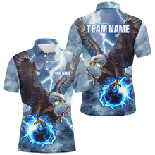 Load image into Gallery viewer, Blue lightning thunder bowling Eagle custom Men Bowling Polo Shirts, gift for team bowlers NQS7488