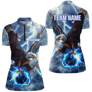 Blue lightning thunder bowling Eagle custom Women Bowling Quarter Zip Shirts, gift for team bowlers NQS7488