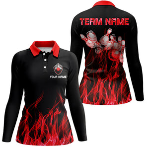 Red flame Womens bowling polo shirt black Bowling Jerseys Personalized Bowling Team Shirts NQS5488