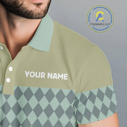 Olive Green Golf Camo argyle pattern Mens golf polo shirts custom name best mens golf wear NQS9973
