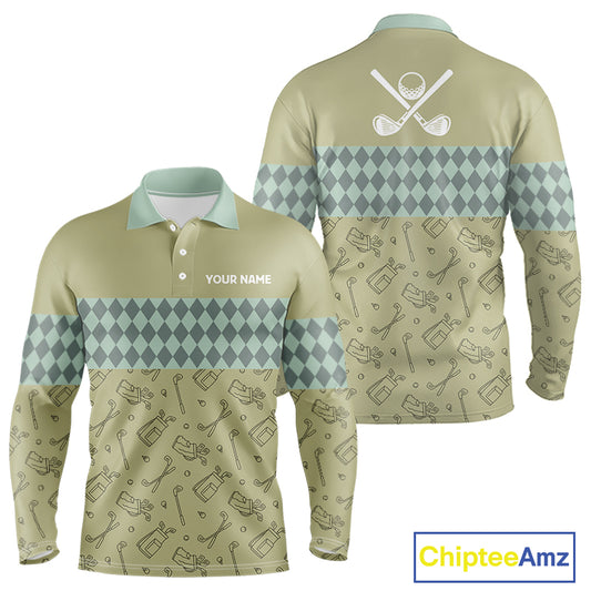 Olive Green Golf Camo argyle pattern Mens golf polo shirts custom name best mens golf wear NQS9973