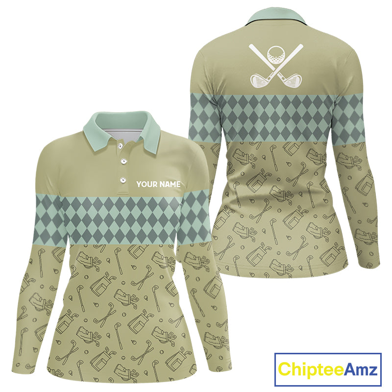 Olive Green Golf Camo argyle pattern Women golf polo shirts custom name best ladies golf wear NQS9973