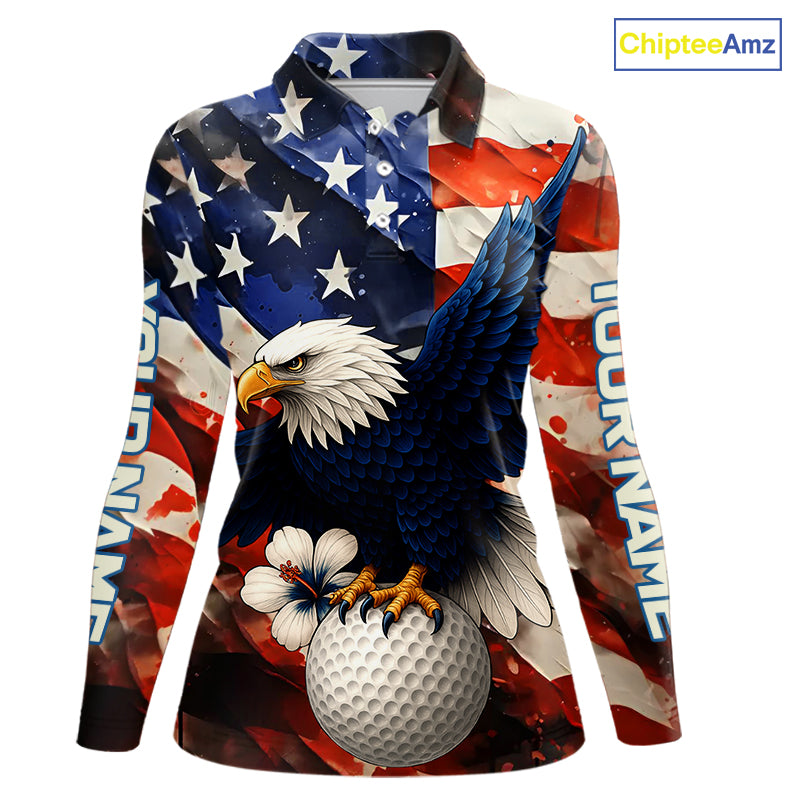 American Flag Eagle Women golf polo shirts custom patriotic Eagle golf attire for ladies NQS9976