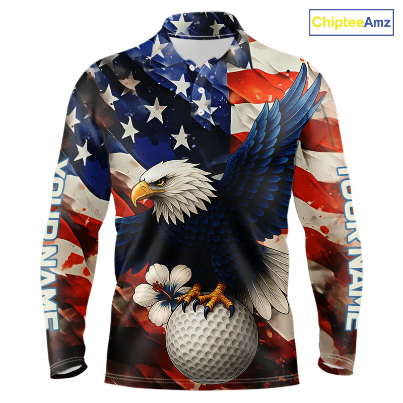 American Flag Eagle Mens golf polo shirts custom patriotic Eagle golf attire for men NQS9976