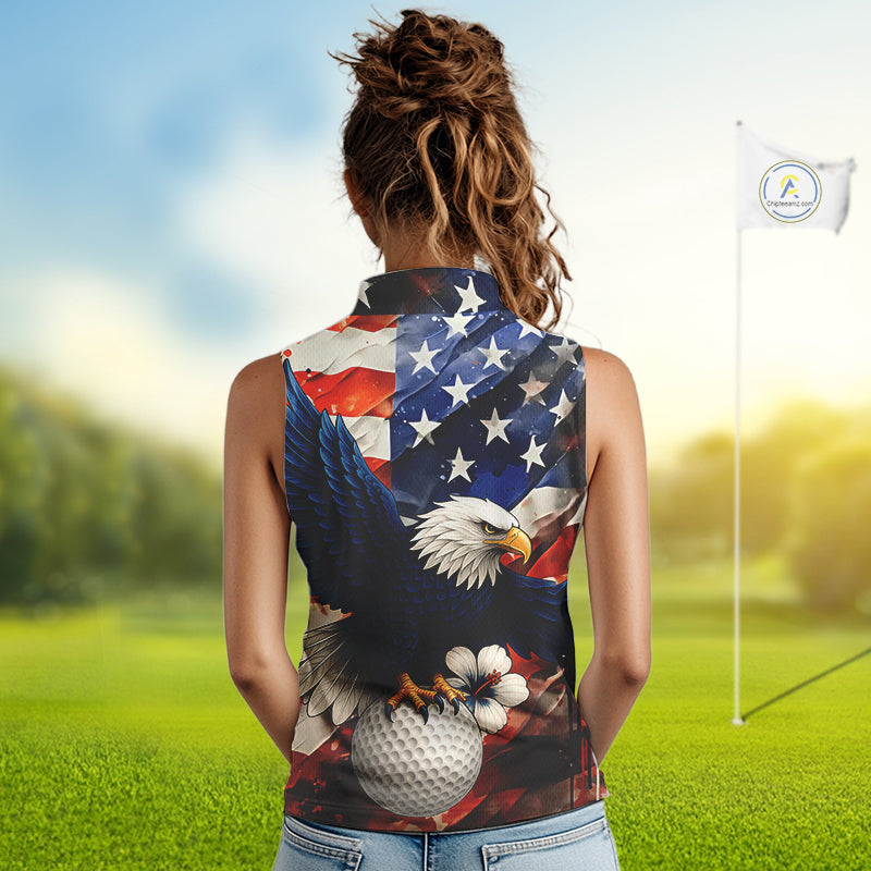American Flag Eagle Women sleeveless golf polo shirts custom patriotic Eagle golf attire for ladies NQS9976