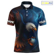 Load image into Gallery viewer, Red amd Blue Lightning Thunder Eagle Mens golf polo shirts custom Eagle golf attire for men NQS9977