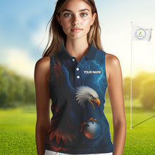 Load image into Gallery viewer, Red amd Blue Lightning Thunder Eagle Women sleeveless golf polo shirt custom Eagle ladies golf attire NQS9977