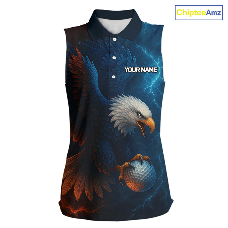 Red amd Blue Lightning Thunder Eagle Women sleeveless golf polo shirt custom Eagle ladies golf attire NQS9977