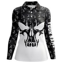 Load image into Gallery viewer, Black and white Womens golf polo shirts custom funny skull golf pattern shirts for ladies, golf gifts NQS5750