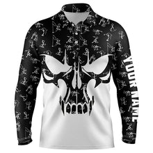 Load image into Gallery viewer, Black and white Mens golf polo shirts custom funny skull golf pattern shirts for men, golfing gifts NQS5750