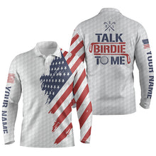 Load image into Gallery viewer, Funny Mens golf polo shirt custom American flag patriotic white golf shirts talk birdie to me NQS5755