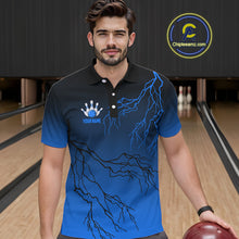 Load image into Gallery viewer, Black and Blue gradient Lightning thunder storm Bowling shirts for Men Custom Bowling Team Jerseys NQS10135