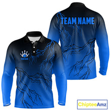 Load image into Gallery viewer, Black and Blue gradient Lightning thunder storm Bowling shirts for Men Custom Bowling Team Jerseys NQS10135
