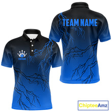 Load image into Gallery viewer, Black and Blue gradient Lightning thunder storm Bowling shirts for Men Custom Bowling Team Jerseys NQS10135