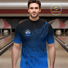 Load image into Gallery viewer, Black and Blue gradient Lightning thunder storm Bowling shirts for Men Custom Bowling Team Jerseys NQS10135