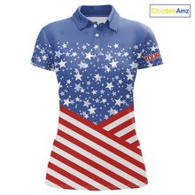 Load image into Gallery viewer, Red, White and Blue Women golf polo shirts Custom American Flag patriotic Golf attire for ladies NQS10137