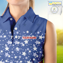 Load image into Gallery viewer, Red, White and Blue  Women sleeveless polo shirt Custom American Flag patriotic ladies Golf attire NQS10137