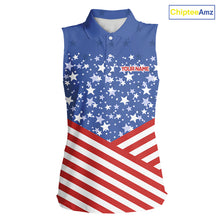 Load image into Gallery viewer, Red, White and Blue  Women sleeveless polo shirt Custom American Flag patriotic ladies Golf attire NQS10137