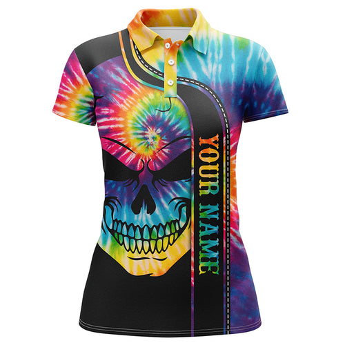 Colorful tie dye golf skull Womens golf polo shirts custom name black golf UPF team golf shirts ladies NQS5958