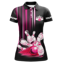 Load image into Gallery viewer, Black and pink light Women bowling Polo, Quarter Zip Shirt Custom bowling ball and pins Team jerseys NQS8067